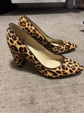 Leopard Print Pointed-Toe Block Heel Pumps - Brown